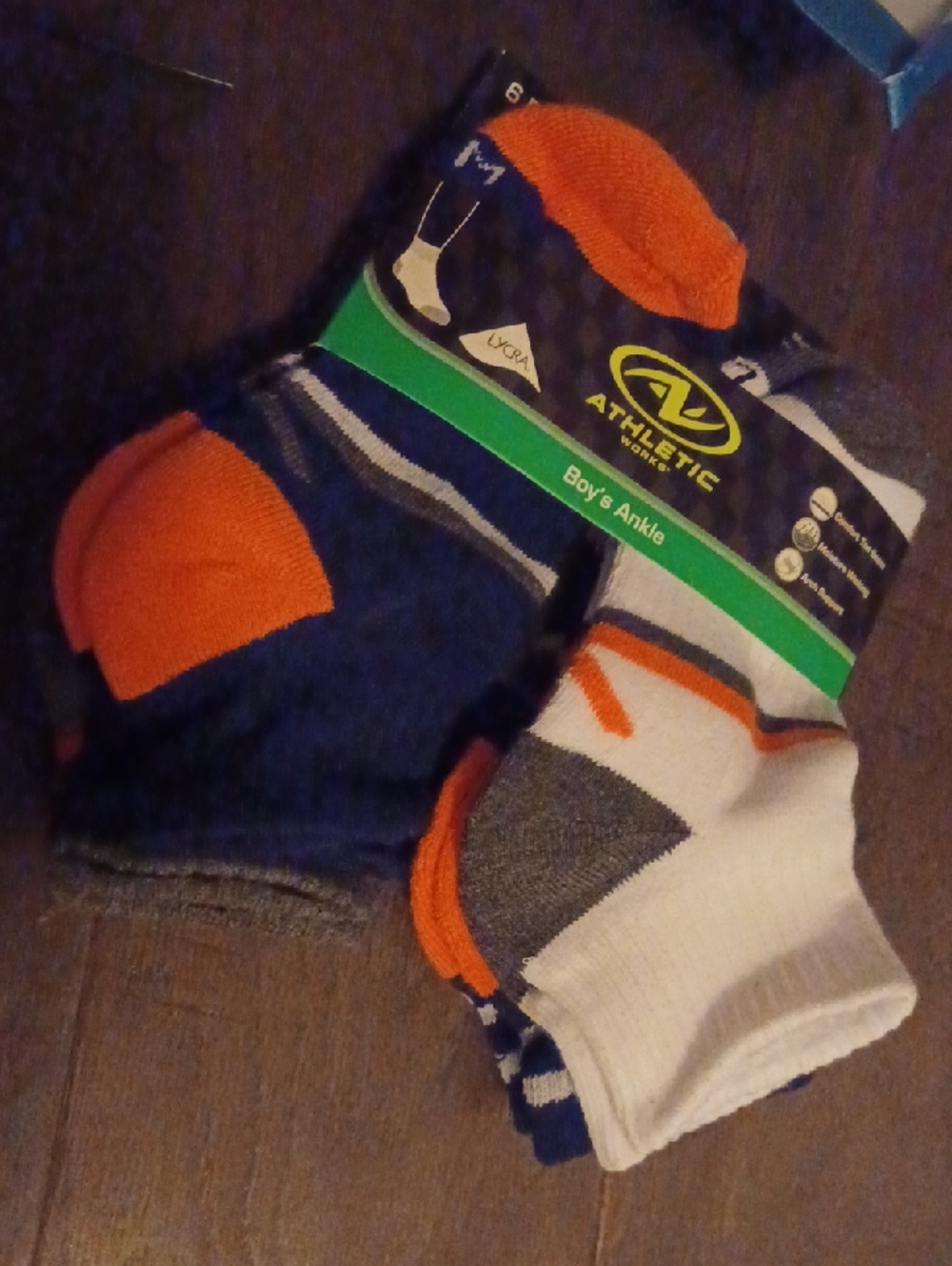 Athletic Works Boys' Ankle Socks - White, Navy & Orange Accents
